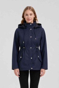 CHAQUETA LARGA CON CAPUCHA Y CINTURA AJUSTABLE PARA MUJER AZUL OBRF2098