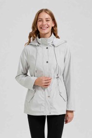 CHAQUETA LARGA CON CAPUCHA Y CINTURA AJUSTABLE PARA MUJER GRIS OBRF2098