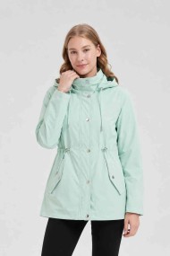 CHAQUETA LARGA CON CAPUCHA Y CINTURA AJUSTABLE PARA MUJER VERDE AGUA OBRF2098