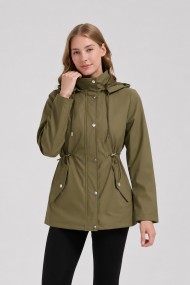 CHAQUETA LARGA CON CAPUCHA Y CINTURA AJUSTABLE PARA MUJER VERDE KAKI OBRF2098