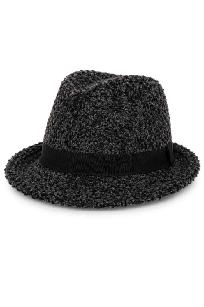 SOMBRERO FEDORA DE BUCLE PARA MUJER CON CINTA DECORATIVA MZ-200058