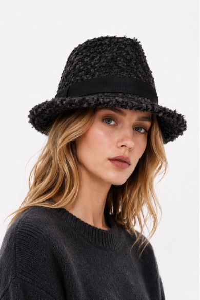 SOMBRERO FEDORA DE BUCLE PARA MUJER CON CINTA DECORATIVA MZ-200058