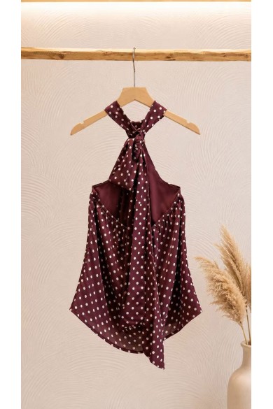 TOP HALTER DE LUNARES PARA MUJER CON BROCHE DORADO FBZMA1728