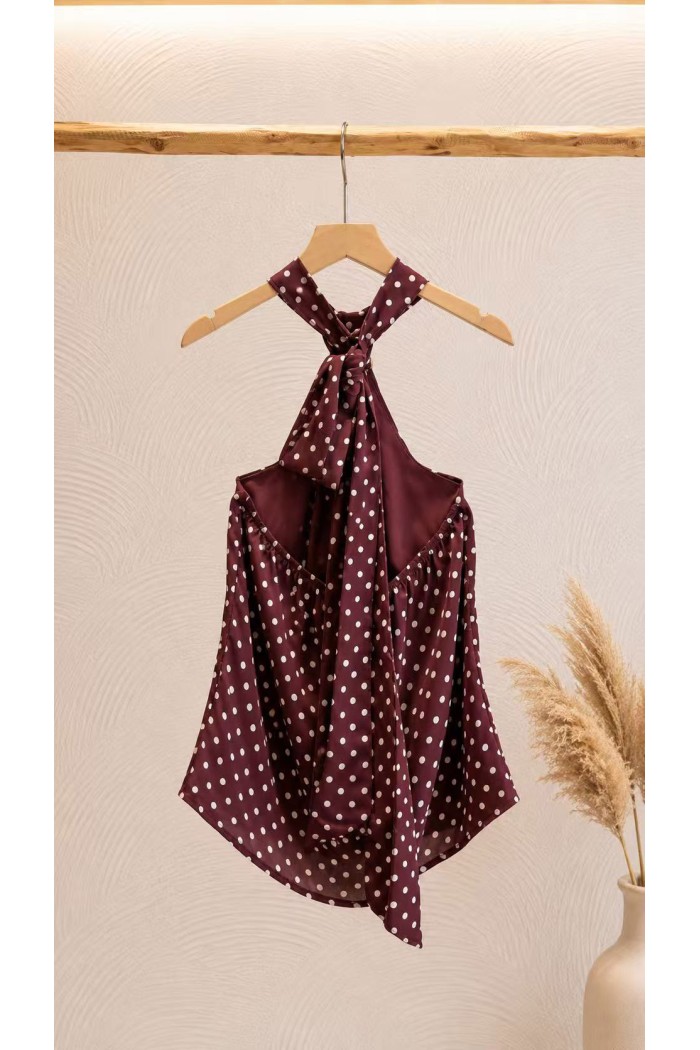 TOP HALTER DE LUNARES PARA MUJER CON BROCHE DORADO FBZMA1728