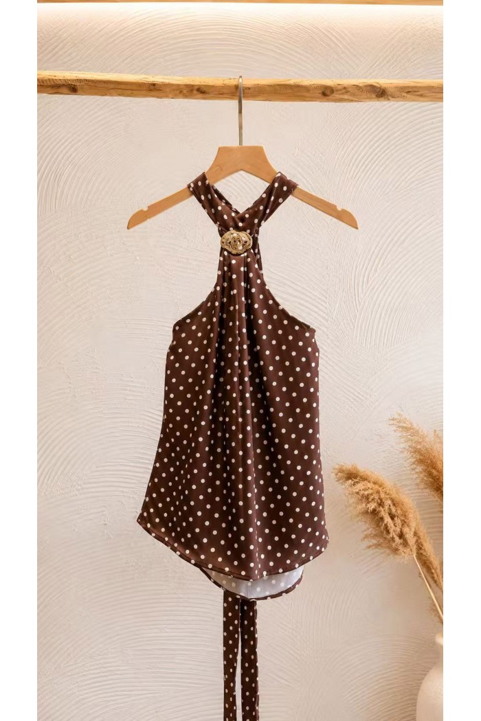 TOP HALTER DE LUNARES PARA MUJER CON BROCHE DORADO FBZMA1730