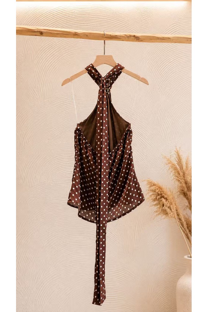TOP HALTER DE LUNARES PARA MUJER CON BROCHE DORADO FBZMA1730