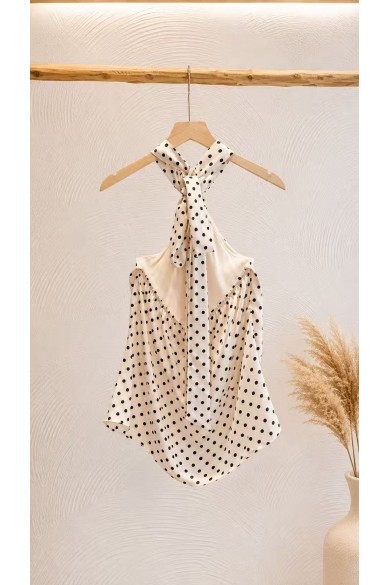 TOP HALTER DE LUNARES PARA MUJER CON BROCHE DORADO FBZMA1727