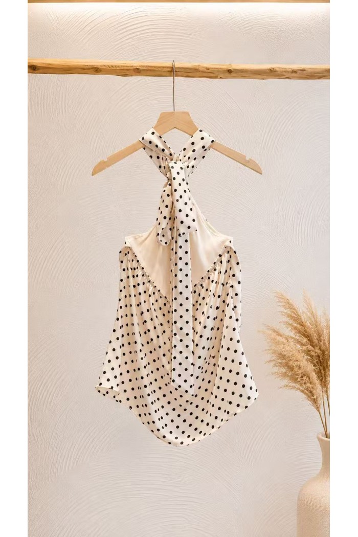 TOP HALTER DE LUNARES PARA MUJER CON BROCHE DORADO FBZMA1727