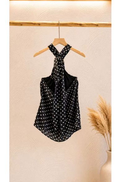 TOP HALTER DE LUNARES PARA MUJER CON BROCHE DORADO FBZMA1731