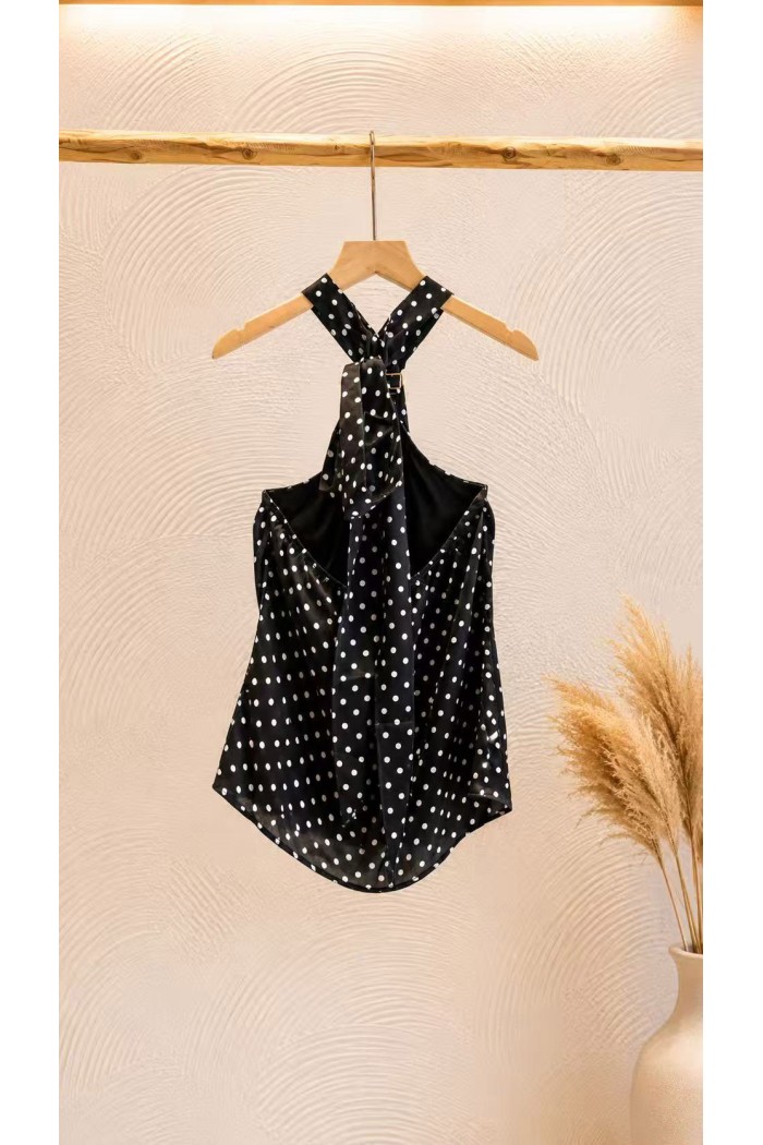 TOP HALTER DE LUNARES PARA MUJER CON BROCHE DORADO FBZMA1731