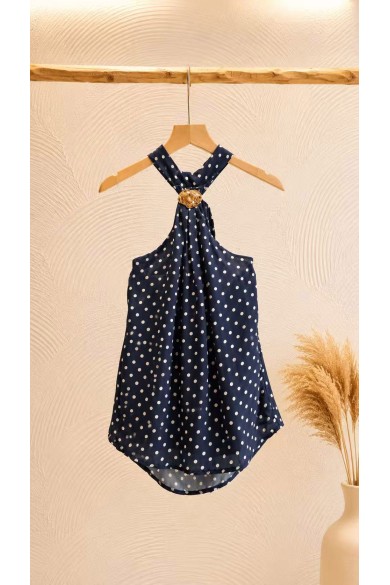TOP HALTER DE LUNARES PARA MUJER CON BROCHE DORADO FBZMA1729