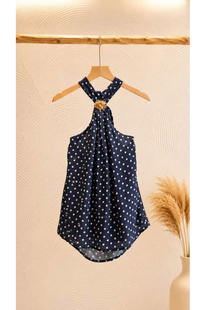 TOP HALTER DE LUNARES PARA MUJER CON BROCHE DORADO FBZMA1729