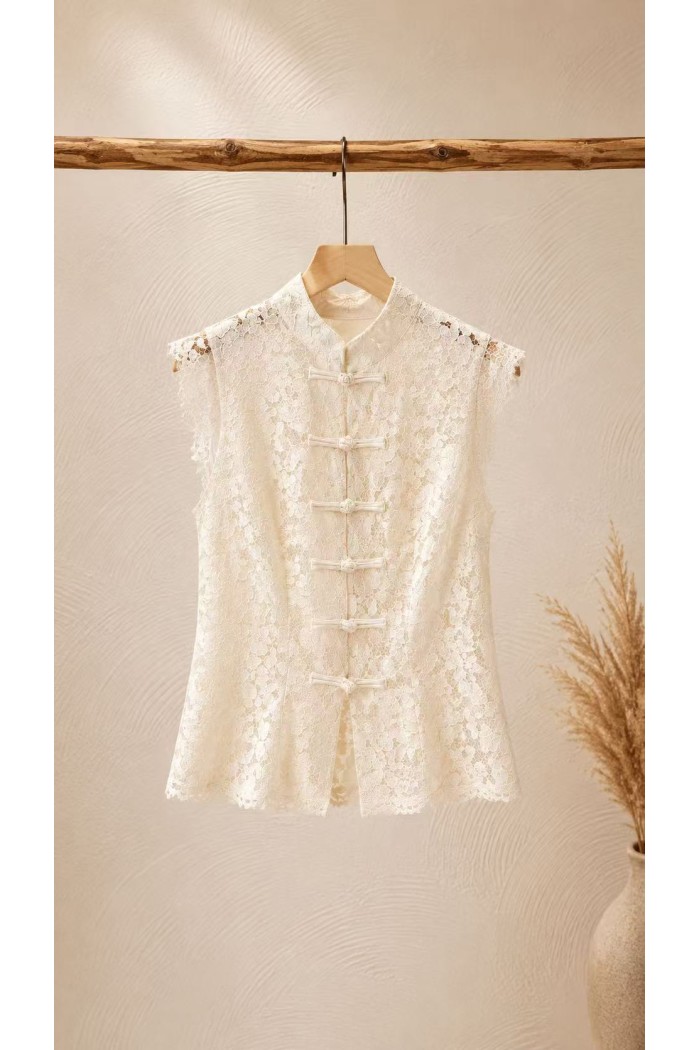 BLUSA DE ENCAJE CON CIERRE ORIENTAL SIN MANGAS PARA MUJER FBZMA1732