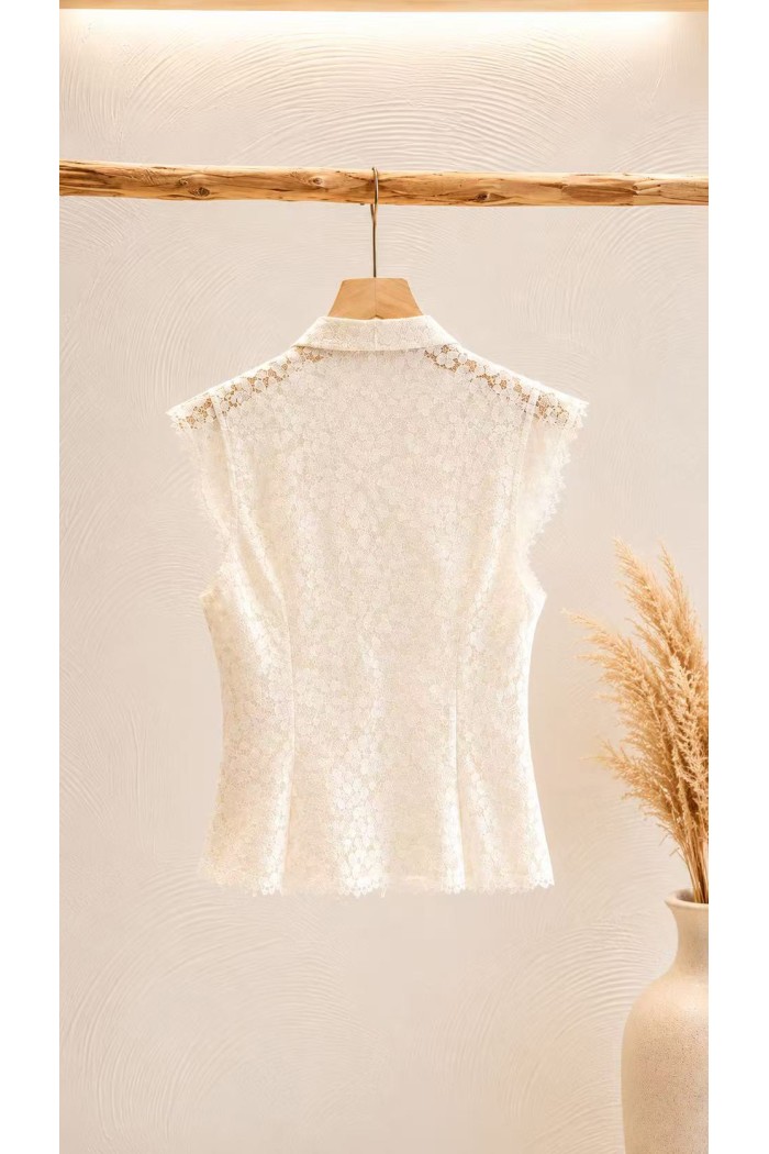 BLUSA DE ENCAJE CON CIERRE ORIENTAL SIN MANGAS PARA MUJER FBZMA1732