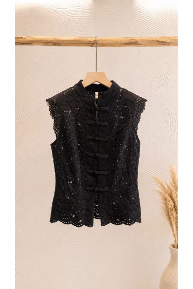 BLUSA DE ENCAJE CON CIERRE ORIENTAL SIN MANGAS PARA MUJER FBZMA1733