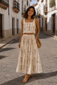 TOP CORTO ESTAMPADO FLORAL PARA MUJER  FBZMA1726A