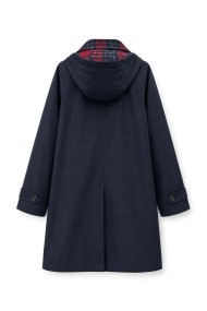 GABARDINA LARGA IMPERMEABLE CON CAPUCHA Y CUELLO DE CUADROS PARA MUJER AZUL MARINO TY-M9525