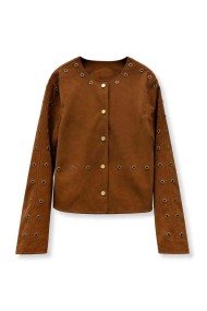 CHAQUETA CORTA DE POLIPIEL CON REMACHES DECORATIVOS PARA MUJER TY-M9509