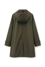 GABARDINA LARGA IMPERMEABLE CON CAPUCHA Y CUELLO DE CUADROS PARA MUJER VERDE KAKI TY-M9525