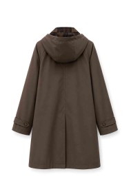 GABARDINA LARGA IMPERMEABLE CON CAPUCHA Y CUELLO DE CUADROS PARA MUJER MARRON TY-M9525