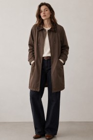 GABARDINA LARGA IMPERMEABLE CON CAPUCHA Y CUELLO DE CUADROS PARA MUJER MARRON TY-M9525