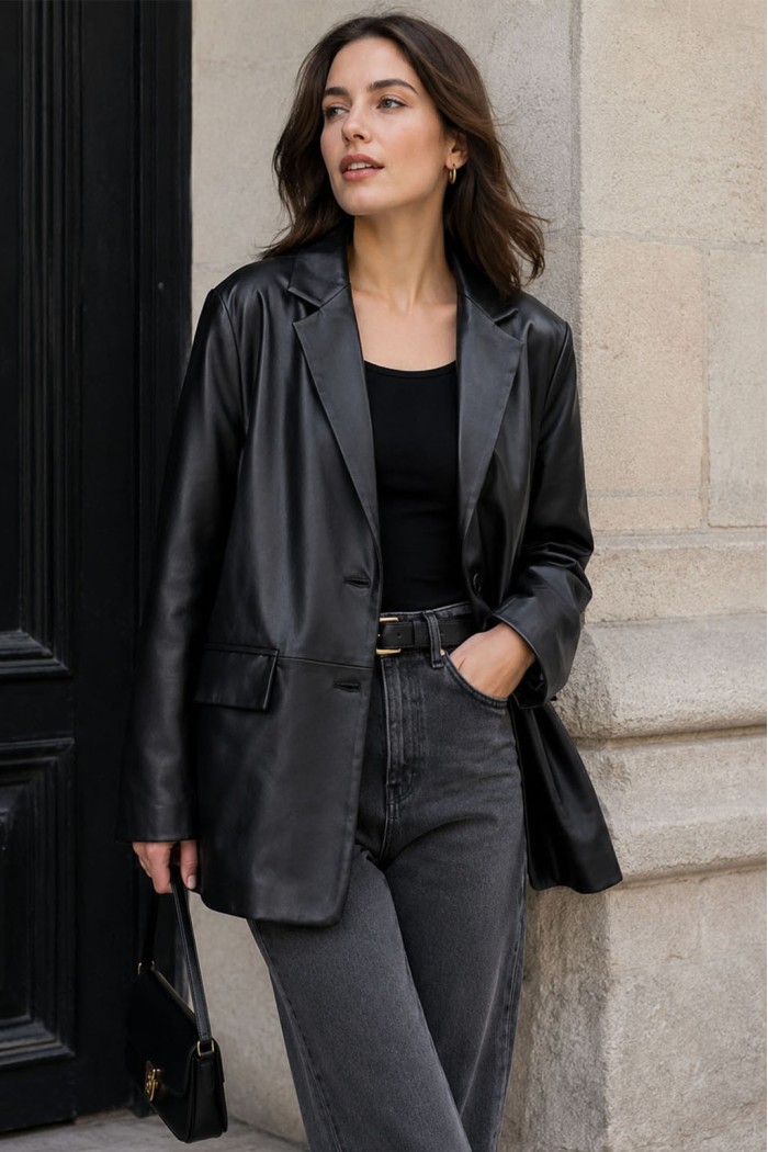 BLAZER DE POLIPIEL OVERSIZE PARA MUJER TY-M9537
