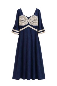 VESTIDO LARGO BOHO CON BORDADO GEOMÉTRICO Y MANGA VOLANTE FBZMA1677