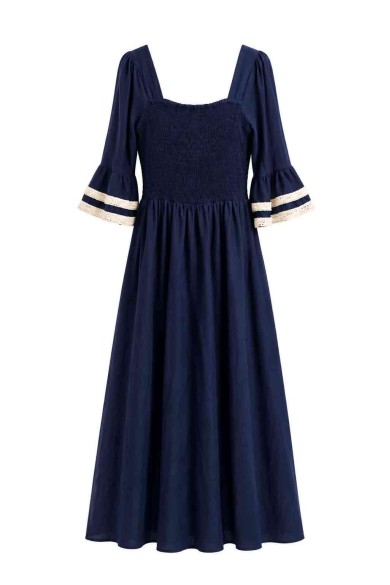 VESTIDO LARGO BOHO CON BORDADO GEOMÉTRICO Y MANGA VOLANTE FBZMA1677