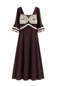 VESTIDO LARGO BOHO CON BORDADO GEOMÉTRICO Y MANGA VOLANTE FBZMA1678