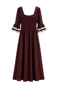 VESTIDO LARGO BOHO CON BORDADO GEOMÉTRICO Y MANGA VOLANTE FBZMA1678
