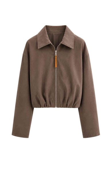 CHAQUETA CORTA EFECTO ANTE CON CREMALLERA Y CUELLO CAMISERO FBZMR22511