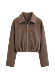 CHAQUETA CORTA EFECTO ANTE CON CREMALLERA Y CUELLO CAMISERO FBZMR22511