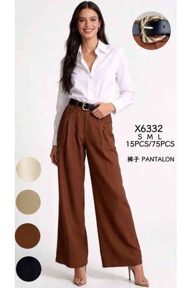 PANTALÓN PALAZZO DE TIRO ALTO CON CINTURÓN Y HEBILLA DORADA DBT-X6332