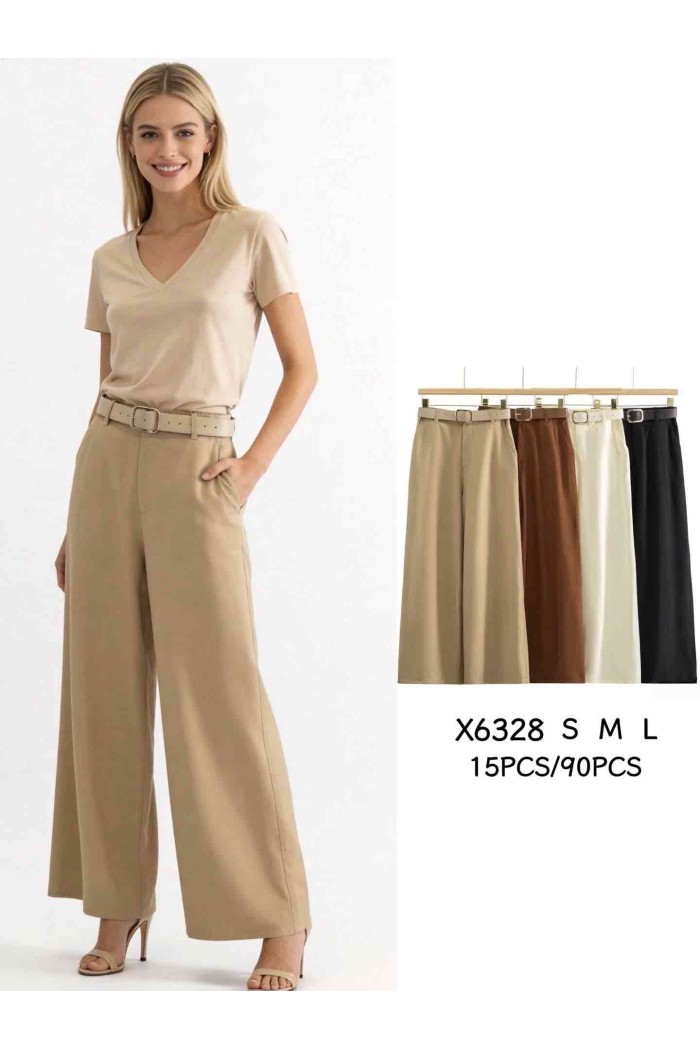 PANTALÓN PALAZZO DE TIRO ALTO CON CINTURÓN Y PERNERA ANCHA DBT-X6328