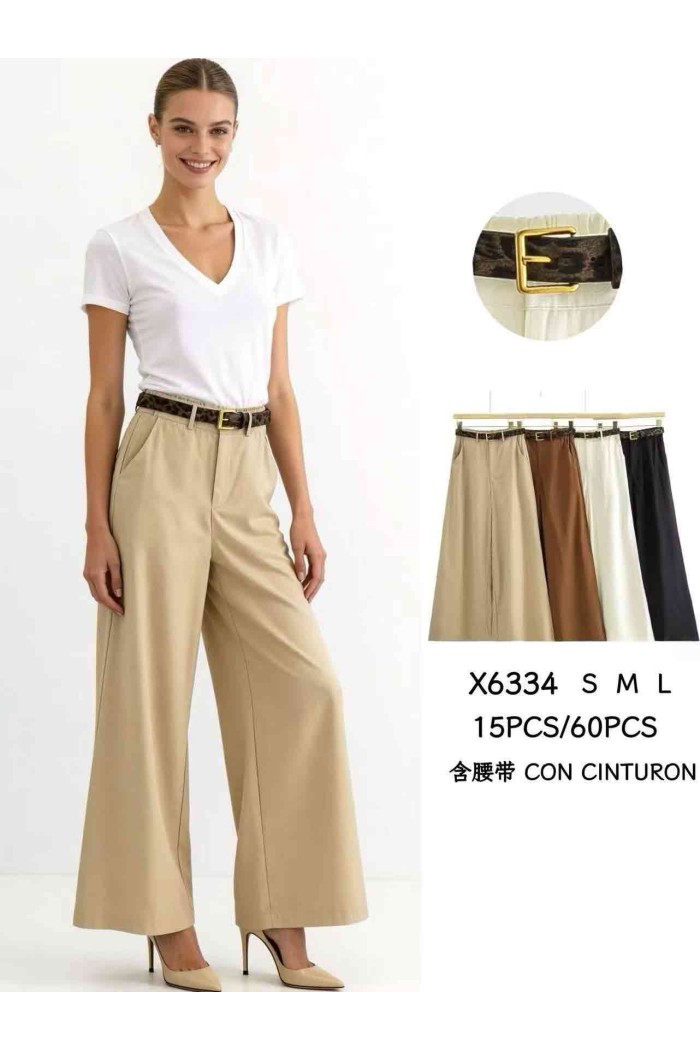 PANTALÓN PALAZZO DE TIRO ALTO CON CINTURÓN ESTAMPADO DBT-X6334