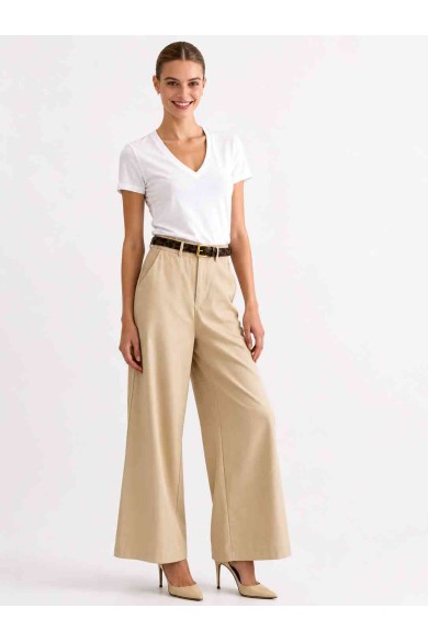 PANTALÓN PALAZZO DE TIRO ALTO CON CINTURÓN ESTAMPADO DBT-X6334