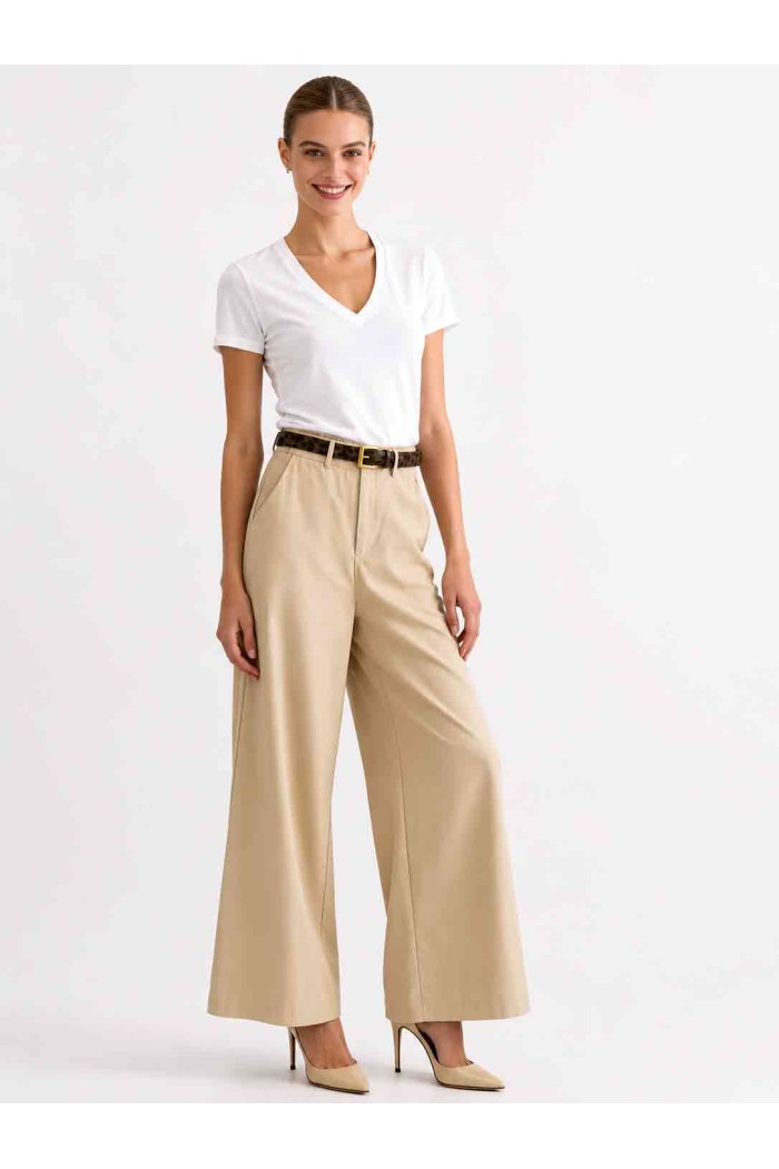 PANTALÓN PALAZZO DE TIRO ALTO CON CINTURÓN ESTAMPADO DBT-X6334