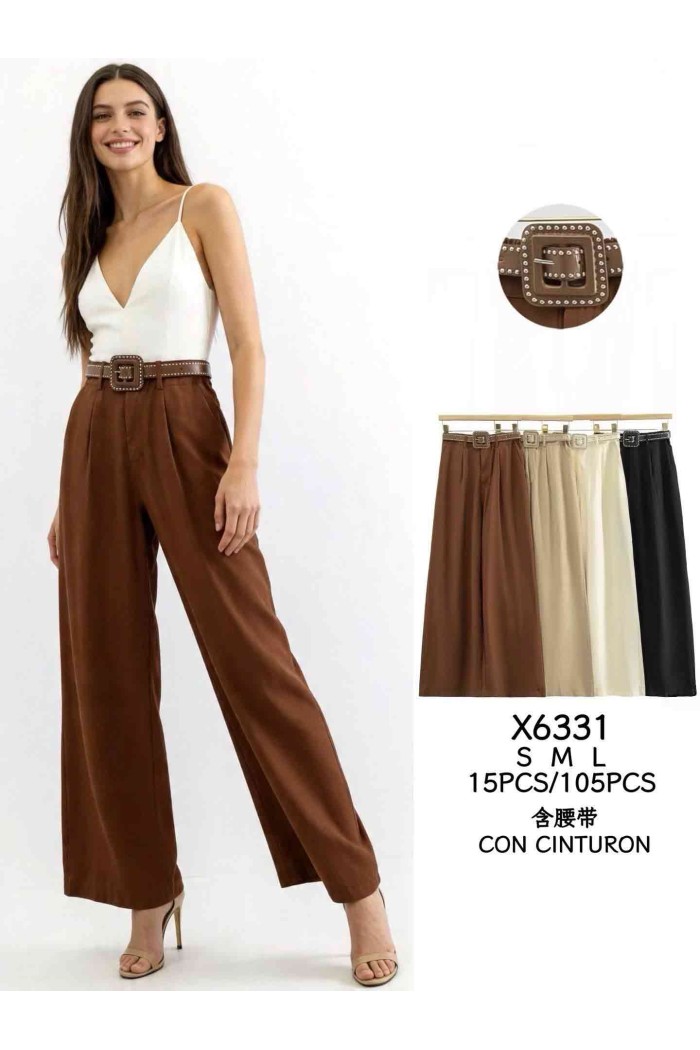 PANTALÓN PALAZZO DE TIRO ALTO CON CINTURÓN DE TACHUELAS DBT-X6331