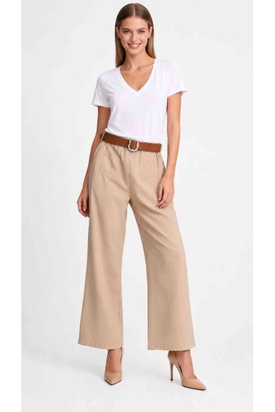 PANTALÓN PALAZZO DE TIRO ALTO CON CINTURÓN Y BOLSILLOS DE PARCHE DBT-X6340