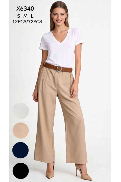 PANTALÓN PALAZZO DE TIRO ALTO CON CINTURÓN Y BOLSILLOS DE PARCHE DBT-X6340
