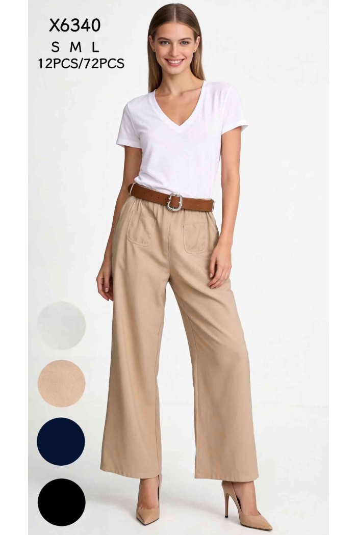 PANTALÓN PALAZZO DE TIRO ALTO CON CINTURÓN Y BOLSILLOS DE PARCHE DBT-X6340