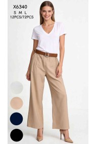 PANTALÓN PALAZZO DE TIRO ALTO CON CINTURÓN Y BOLSILLOS DE PARCHE DBT-X6340