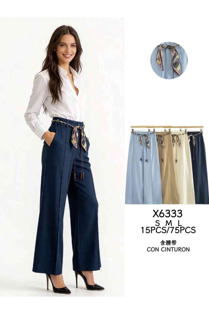 PANTALÓN PALAZZO DE TIRO ALTO CON CINTURÓN TIPO PAÑUELO DBT-X6333