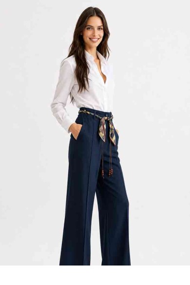 PANTALÓN PALAZZO DE TIRO ALTO CON CINTURÓN TIPO PAÑUELO DBT-X6333