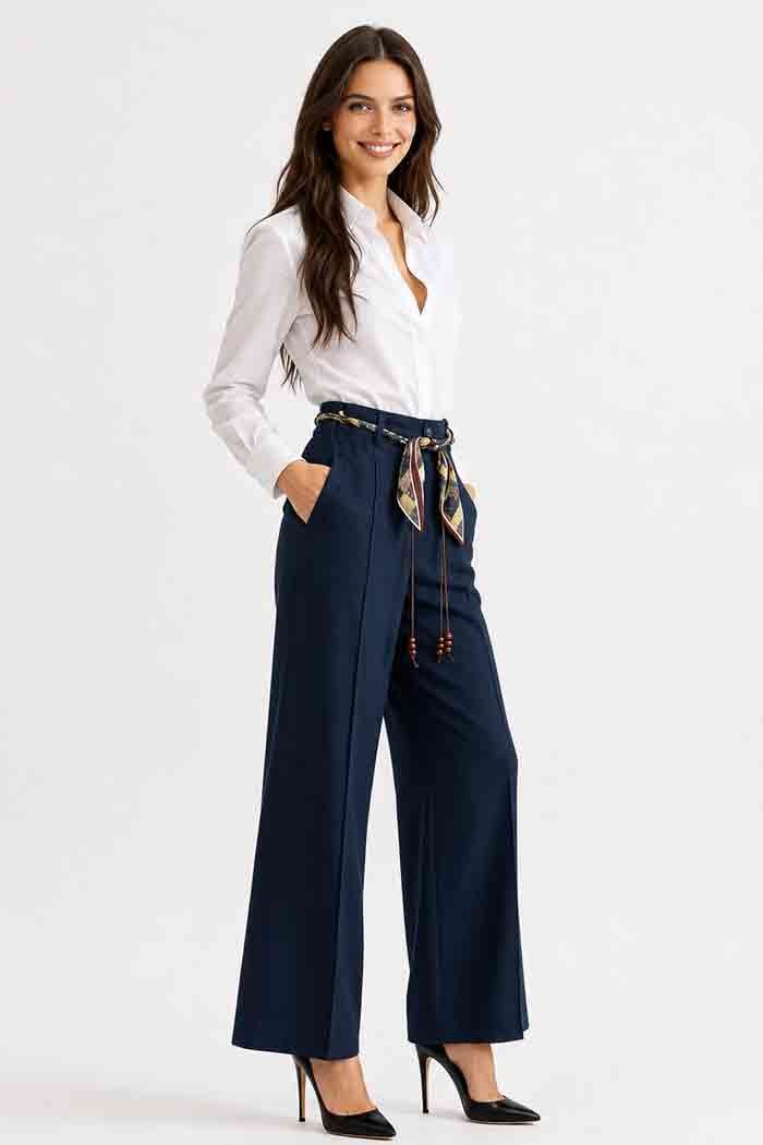 PANTALÓN PALAZZO DE TIRO ALTO CON CINTURÓN TIPO PAÑUELO DBT-X6333
