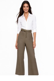 PANTALÓN PALAZZO DE TIRO ALTO CON CINTURÓN Y BOTONES DECORATIVOS PARA MUJER DBT-X6335