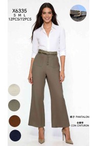 PANTALÓN PALAZZO DE TIRO ALTO CON CINTURÓN Y BOTONES DECORATIVOS PARA MUJER DBT-X6335
