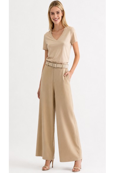 PANTALÓN PALAZZO DE TIRO ALTO CON CINTURÓN Y PERNERA ANCHA DBT-X6328