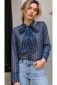 BLUSA-DE-MUJER-DE-LUNARES-CON-LAZO-AL-CUELLO-Y-MANGA-LARGA DBT-M2639