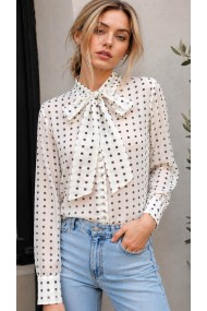 BLUSA DE MUJER DE LUNARES CON LAZO AL CUELLO Y MANGA LARGA DBT-M2639
